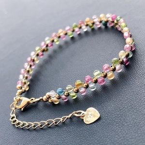 Sterling Silver gold vermeil handmade tourmaline watermelon 2mm beads bracelet.